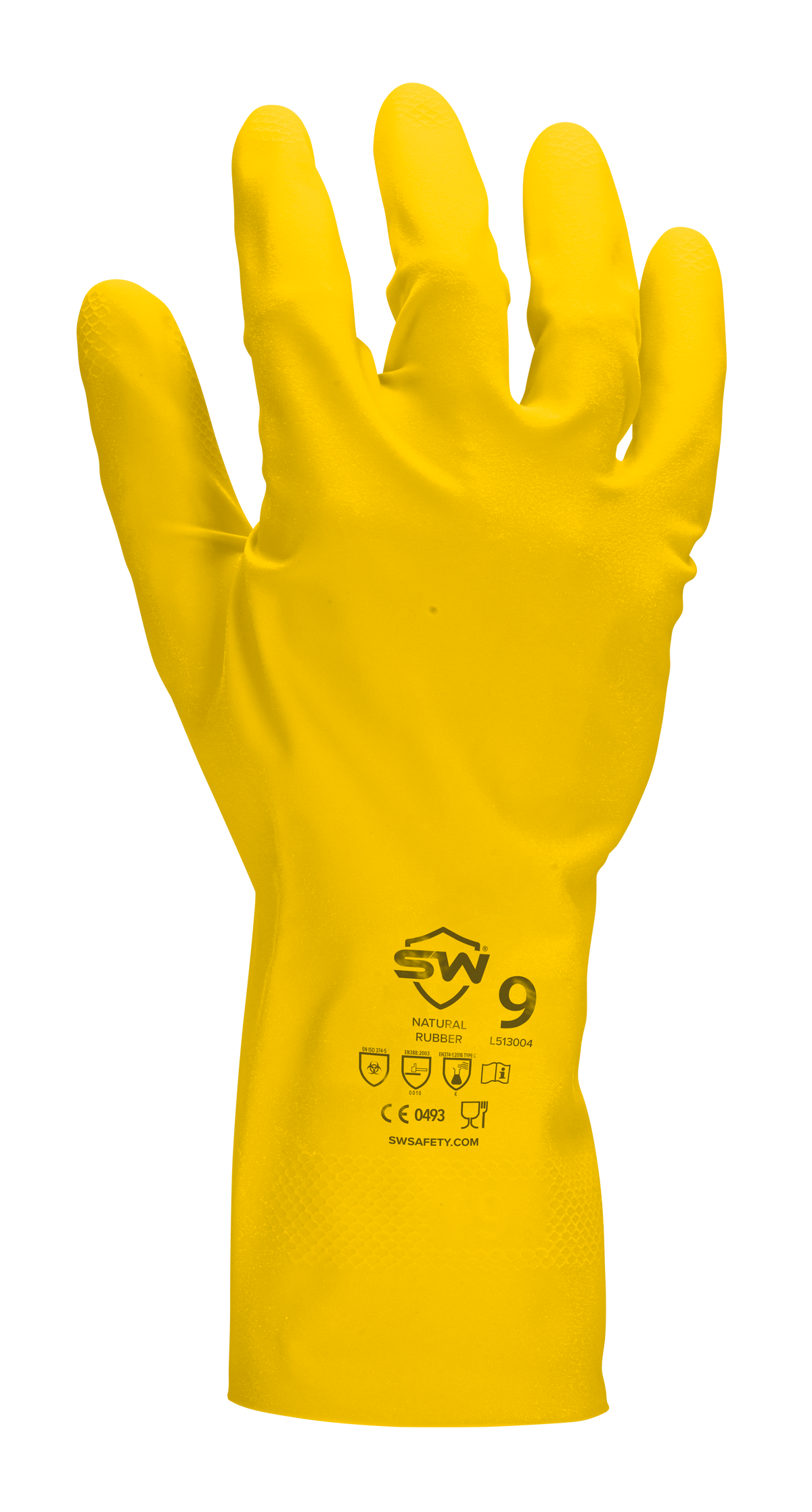 SW CoreSafe Chemical-Resistant Latex Gloves, Yellow Flock-lined with 13 mil Thickness